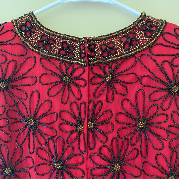 VINTAGE SILK PAPPEL BOUTIQUE BEADED SEQUIN TOP - Picture 7 of 10
